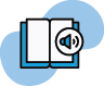 Icon of book with read aloud symbol