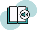 Icon of book with read aloud symbol