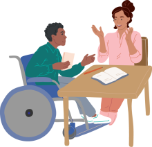 Student in wheelchair and teacher