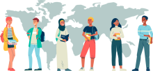 Students in front of world map